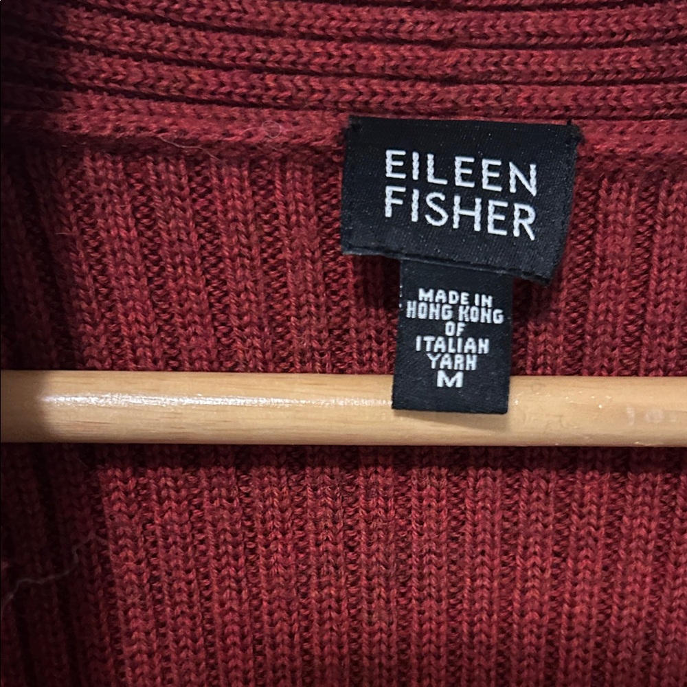 Eileen Fisher Deep Red Ribbed Cardigan - Picture 2 of 6